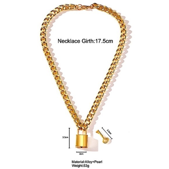 Silver Lock Key Cuban Chain Link Choker - Picture 10 of 10